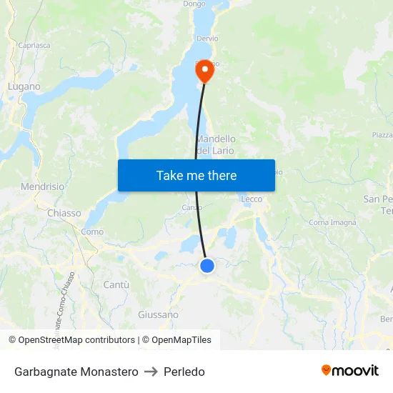 Garbagnate Monastero to Perledo map