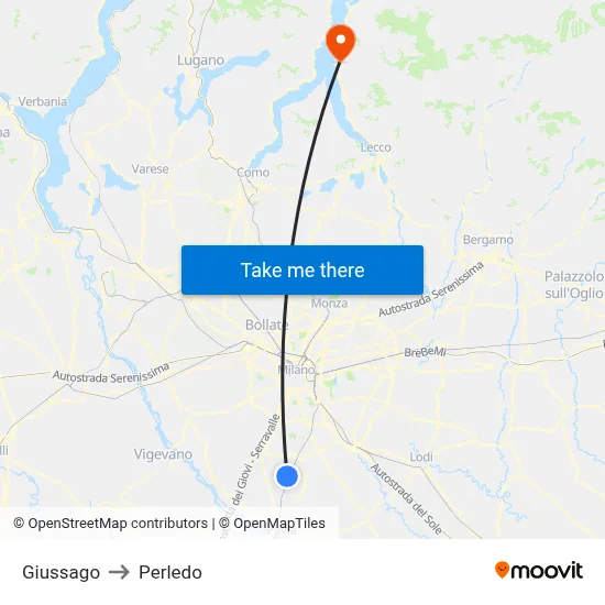 Giussago to Perledo map