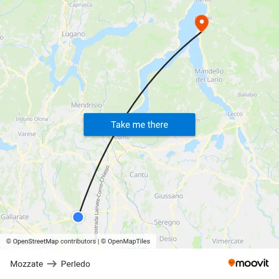 Mozzate to Perledo map
