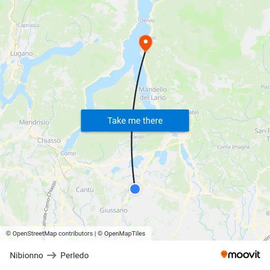 Nibionno to Perledo map