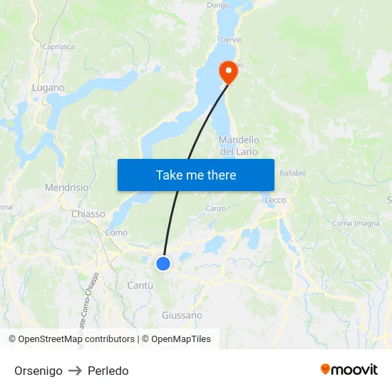 Orsenigo to Perledo map