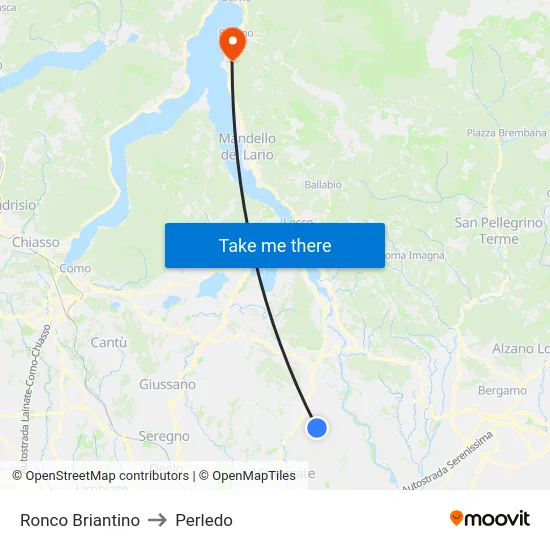 Ronco Briantino to Perledo map