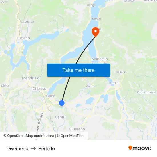 Tavernerio to Perledo map