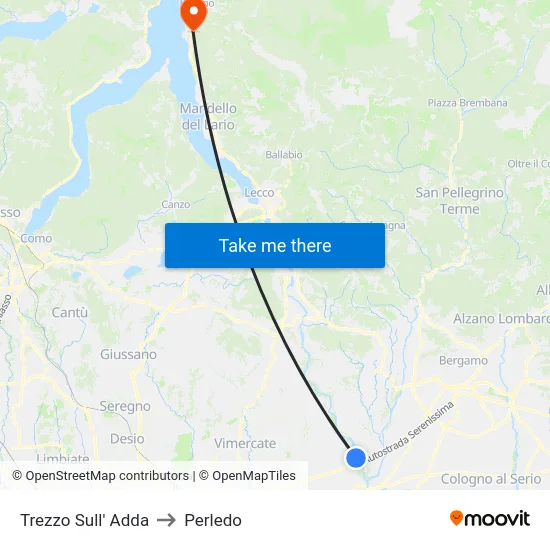 Trezzo Sull' Adda to Perledo map