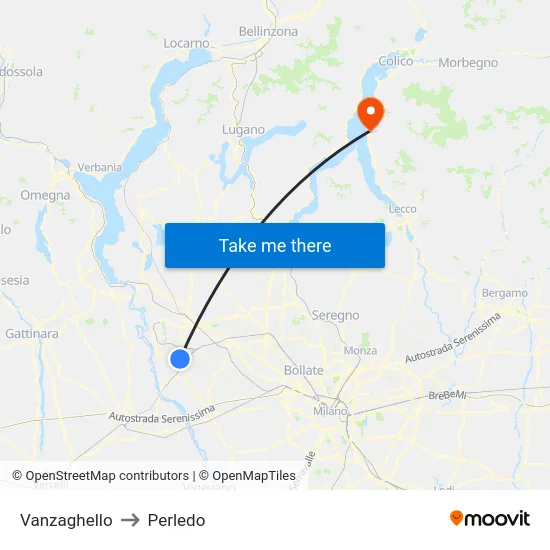 Vanzaghello to Perledo map