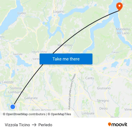 Vizzola Ticino to Perledo map