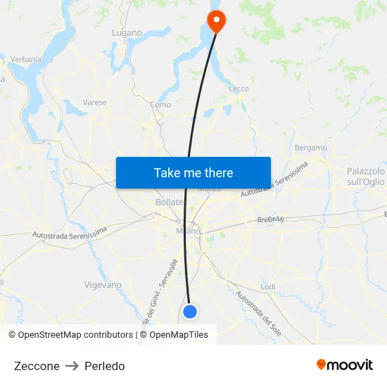 Zeccone to Perledo map