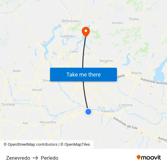 Zenevredo to Perledo map