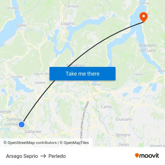 Arsago Seprio to Perledo map