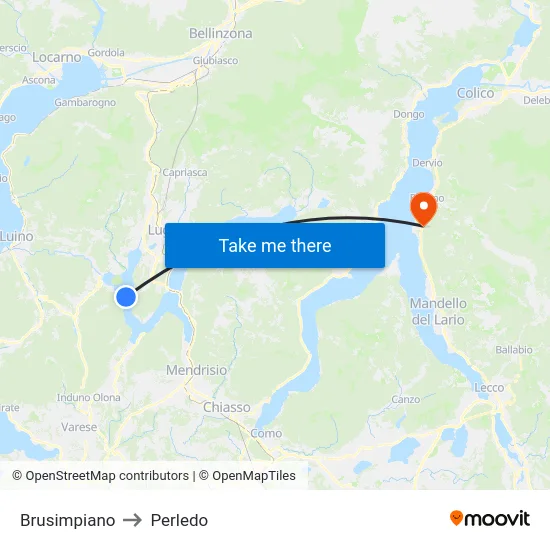 Brusimpiano to Perledo map