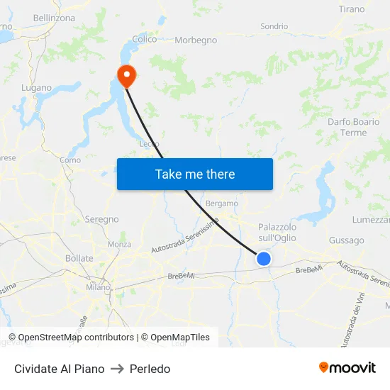 Cividate al Piano to Perledo map