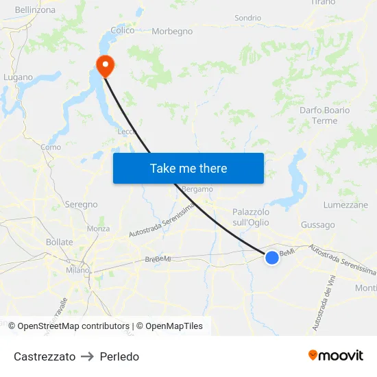 Castrezzato to Perledo map