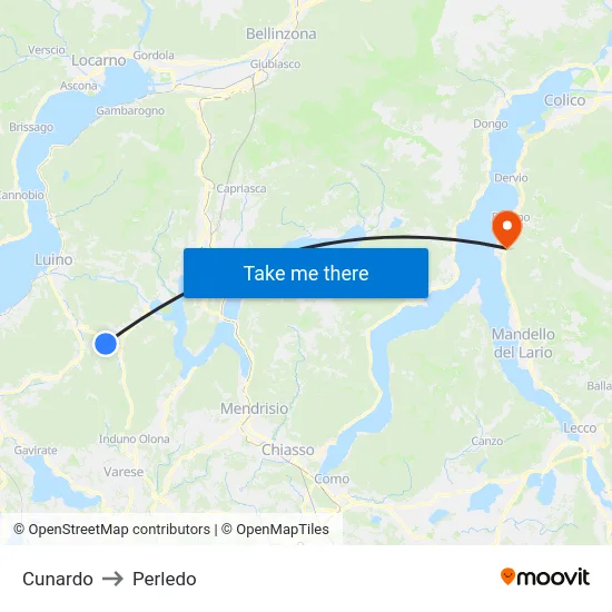 Cunardo to Perledo map