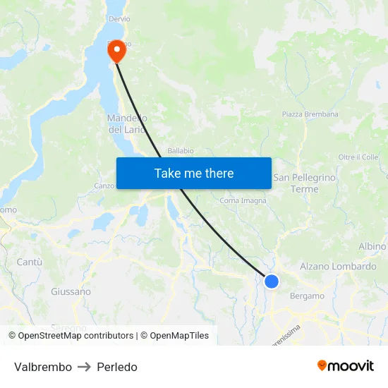 Valbrembo to Perledo map