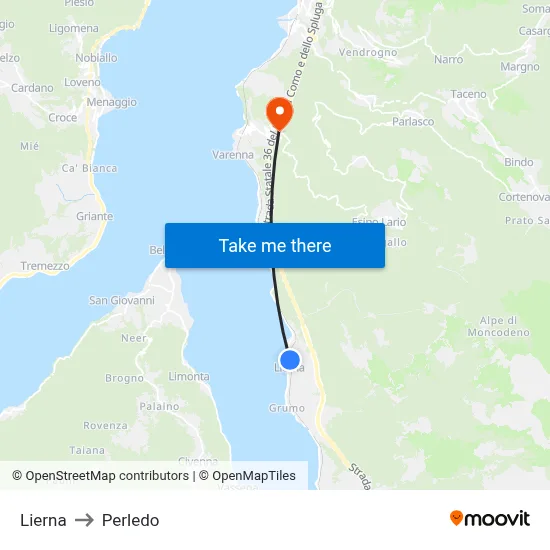 Lierna to Perledo map