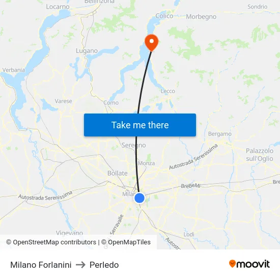 Milan Forlanini to Perledo map
