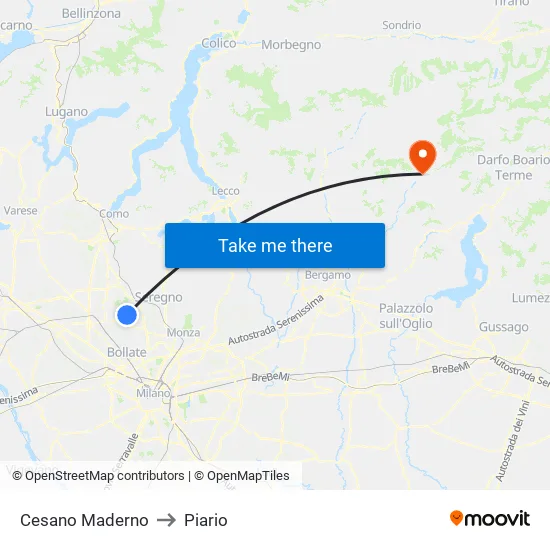 Cesano Maderno to Piario map