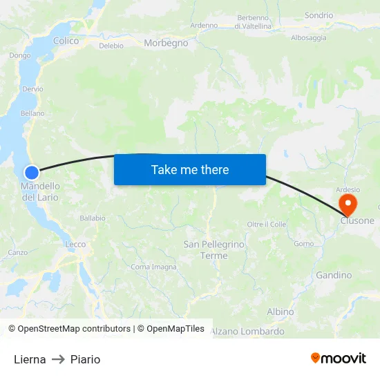 Lierna to Piario map