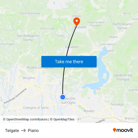 Telgate to Piario map