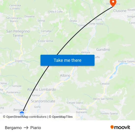 Bergamo to Piario map
