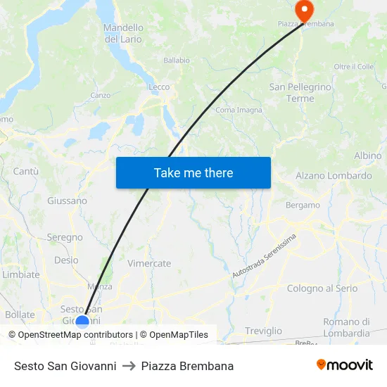Sesto San Giovanni to Piazza Brembana map
