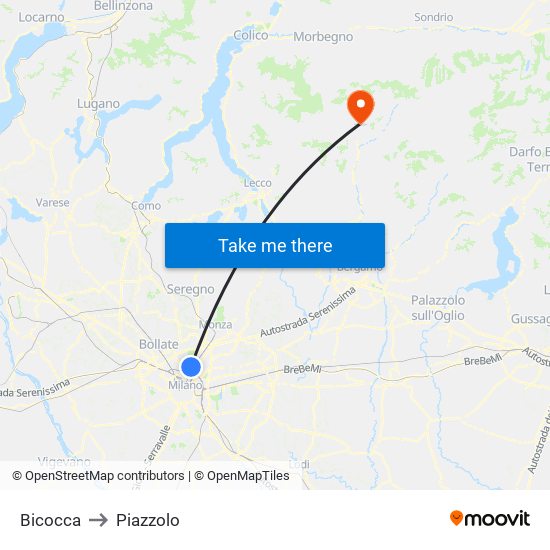 Bicocca to Piazzolo map
