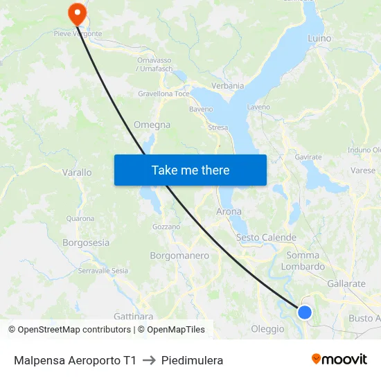 Malpensa Airport T1 to Piedimulera map