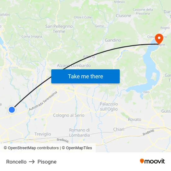 Roncello to Pisogne map