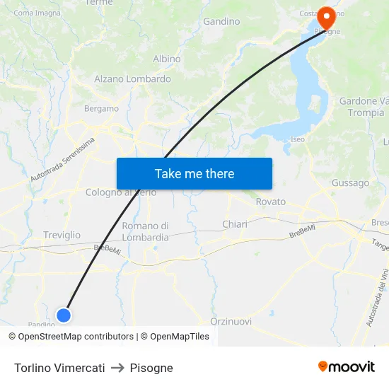 Torlino Vimercati to Pisogne map