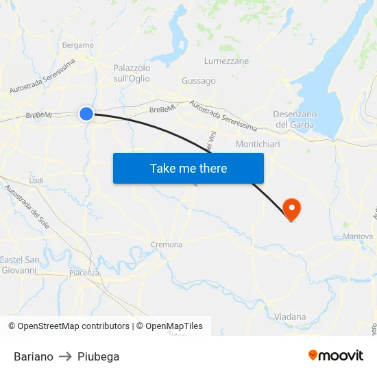 Bariano to Piubega map