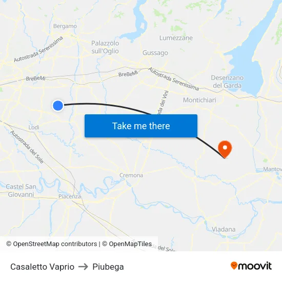 Casaletto Vaprio to Piubega map