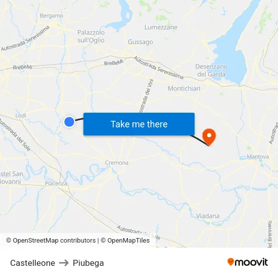 Castelleone to Piubega map
