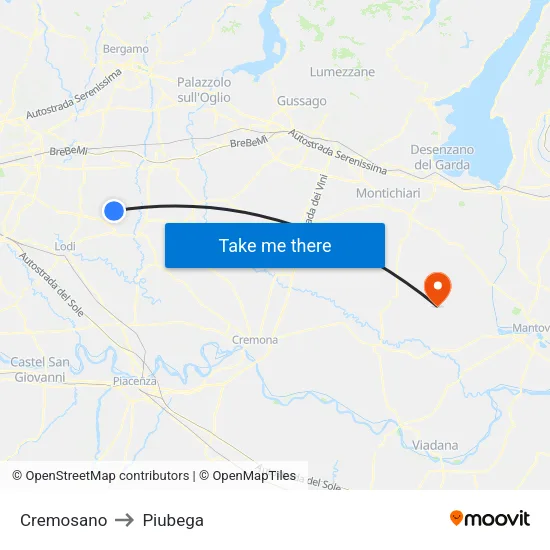 Cremosano to Piubega map