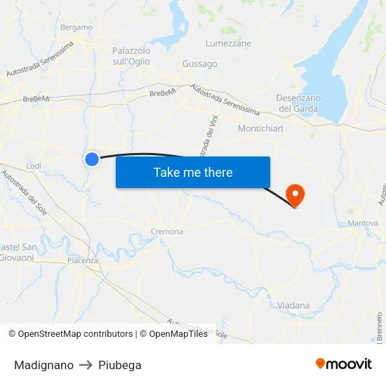Madignano to Piubega map