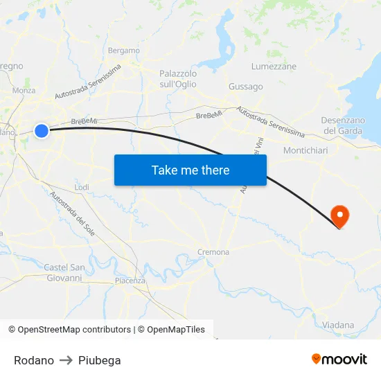 Rodano to Piubega map