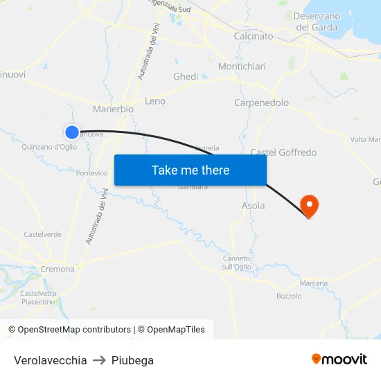 Verolavecchia to Piubega map