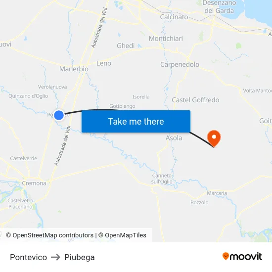 Pontevico to Piubega map