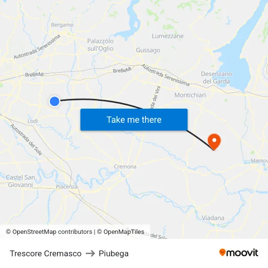 Trescore Cremasco to Piubega map