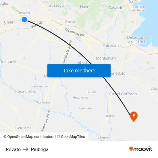 Rovato to Piubega map