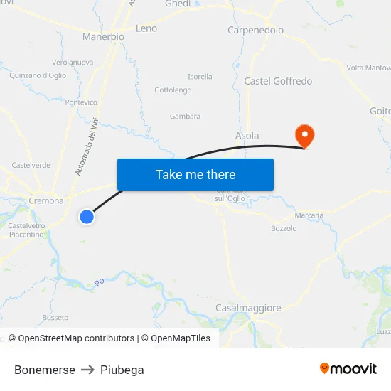 Bonemerse to Piubega map
