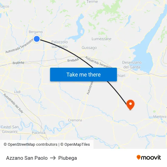 Azzano San Paolo to Piubega map