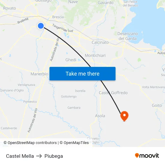 Castel Mella to Piubega map