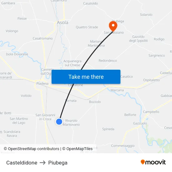 Casteldidone to Piubega map