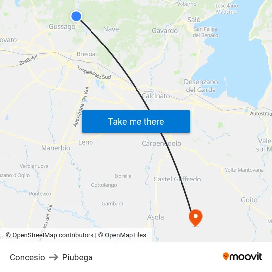 Concesio to Piubega map