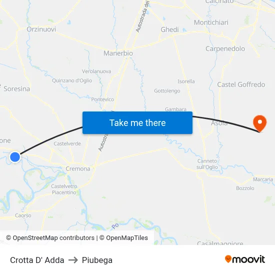 Crotta D' Adda to Piubega map