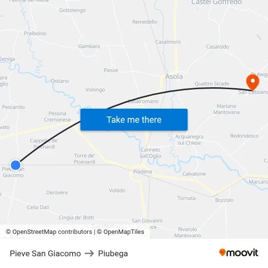 Pieve San Giacomo to Piubega map