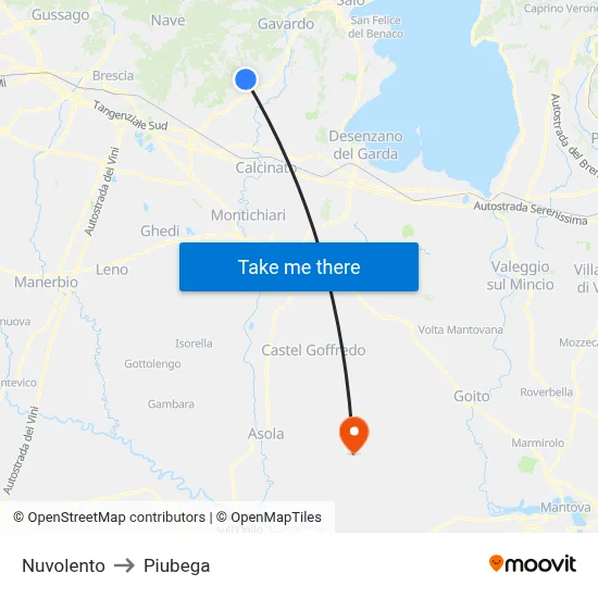 Nuvolento to Piubega map