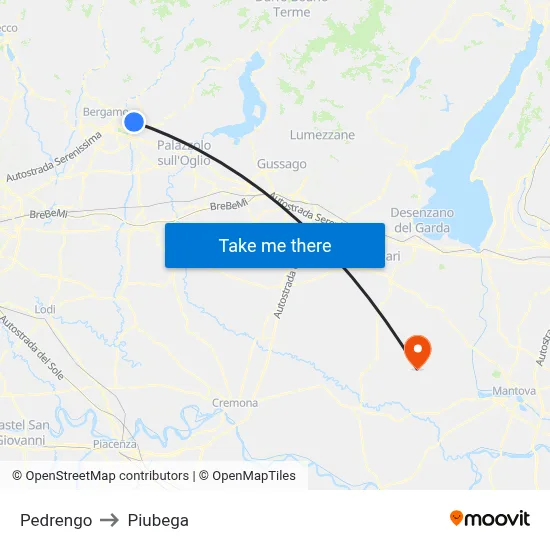 Pedrengo to Piubega map