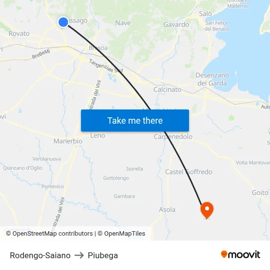 Rodengo-Saiano to Piubega map