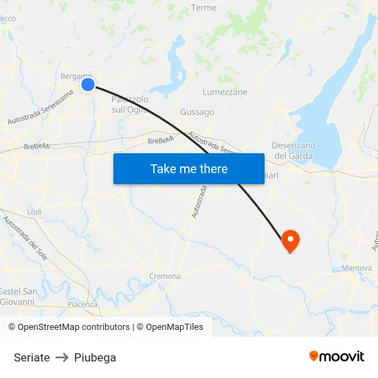 Seriate to Piubega map